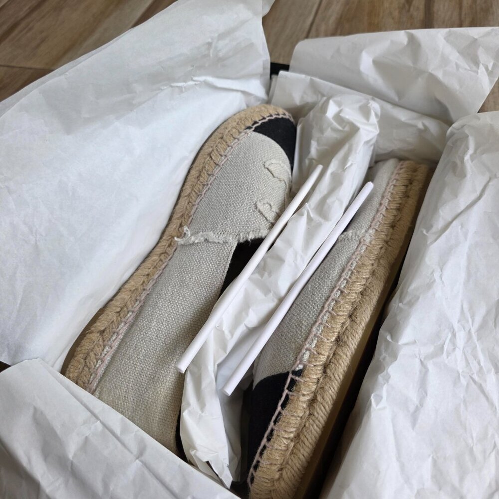 CHANEL Espadrilles Black-White Denim Slip-on Shoes Eur. 39 - Picture 2 of 16